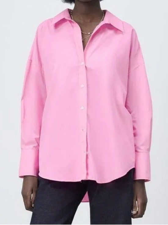 Zara Tops - Zara  - Bubble Gum Pink Button Down Long Sleeve Oversized Shirt Size Large